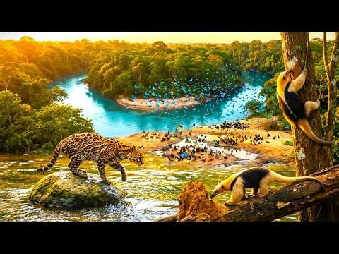 Amazon Rainforest Wildlife Tour 4K Tamandua Climbing Ocelot Stalking Blue Morpho Butterflies