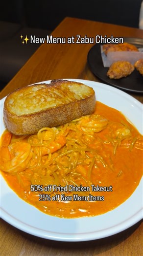 YVR Foodie on Instagram: "✨25% Off New Menu Items + 50% Off Fried Chicken Takeout at Zabu Chicken! 🍗 @zabuchicken just dropped brand-new menu items! To celebrate, they’re giving 25% off all new dishes when you dine in! We tried the new Signature Shrimp Pasta and Pork Tenderloin Salad, and both were absolute must-tries! Generous portions, amazing textures, and flavors that totally hit the spot. The pasta was super creamy and comforting! We couldn’t resist adding Zabu’s iconic Half & Half Wings,