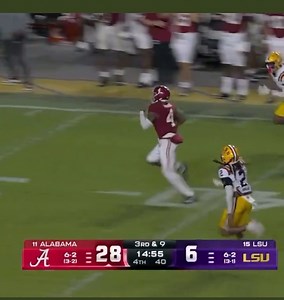 Jalen Milroe breaks the Alabama record for single-season rushing touchdowns by a quarterback vs. LSU. Milroe had 12 rushes for 185 yards and 4 Touchdowns vs. LSU. Roll Tide! Credit: ABC | Ryan Fowler