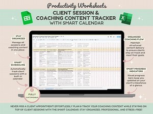 Client Session Tracker & Client Content Planner for Coaches With Smart Calendar | Customer Onboarding Tracker | CRM | Coaching Spreadsheet - Etsy