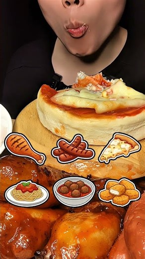 ASMR MUKBANG Emoji Food Challenge 🍗🍕 Grilled Chicken Pizza Sausage Pasta Sounds #shorts