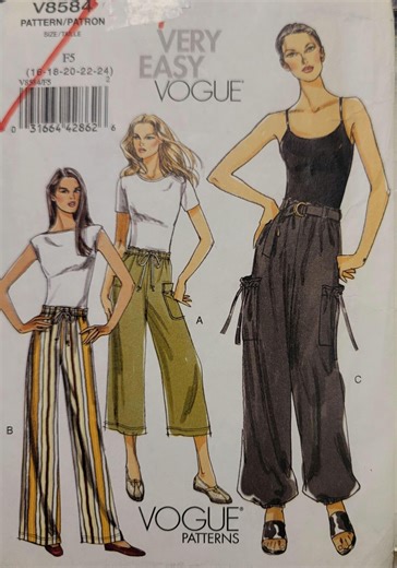 Vogue V8584 Sewing Pattern – Wide Leg Pants and Cargo Style Trousers, Size F5 16-24 UNCUT - Etsy