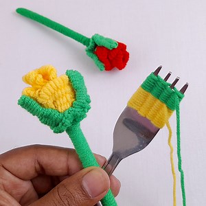 195K views · 832 reactions | How to make a bud rose with a fork using woolen thread | Rana Craft | Facebook