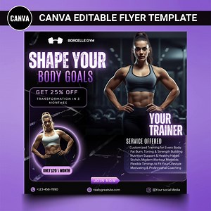Editable Gym Fitness Coach Flyer, Personal Trainer Flyer, Fit Strength Training, Canva - Etsy