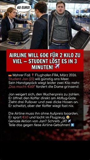 AIRLINE WILL 60€ FÜR 2 KILO ZU VIEL — STUDENT LÖST ES IN 3 MINUTEN! ✈️