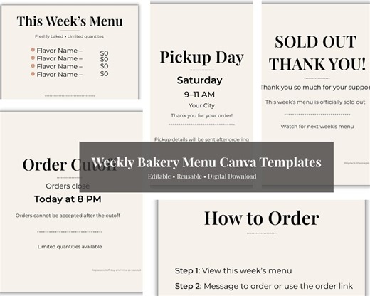 Weekly Bakery Menu Canva Templates | Editable Social Media Menu for Home Bakers & Cottage Food Businesses - Etsy