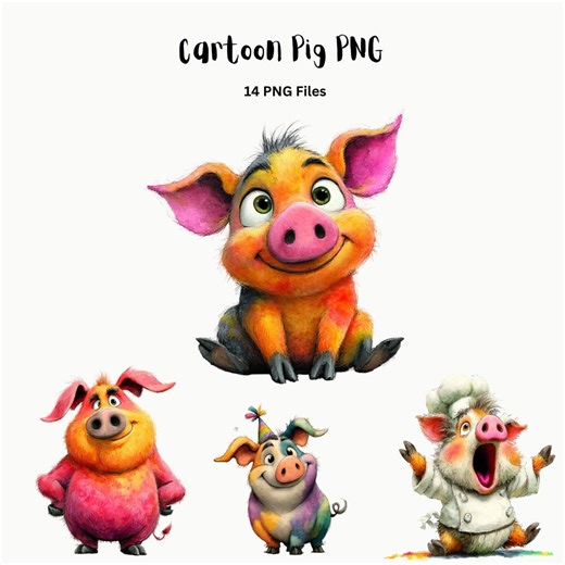 Pig Clipart Bundle | Cartoon Pig PNG | Farm Animal Sublimation Sticker Design Pack - Etsy