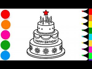 How To Draw a Birthday Cake | Drawing and Coloring a Cute Birthday Cake