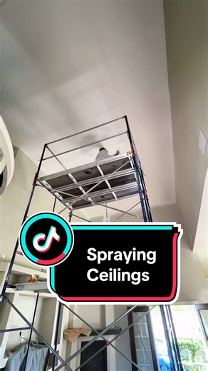 Spraying Ceilings in Shell White - Versaflat Dunn Edwards. #airless #painting #scaffold #white #ceilings