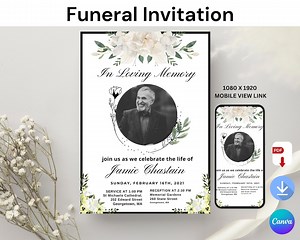 Editable Funeral Invitation Template: Celebration of Life (digital Download) - Etsy