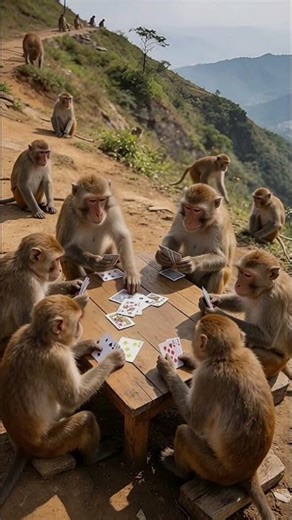 Lot of monkeys playing cards #monkey