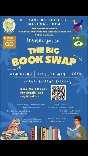 @xaviers.bba on Instagram: "Got a book you’ve read or outgrown? Swap it for a new read at The Big Book Swap! Because good books deserve new readers—and sharing books saves trees and reduces waste 🌱♻️ Swap, connect, and keep the joy of reading alive! 📲 For more details, scan the QR code."