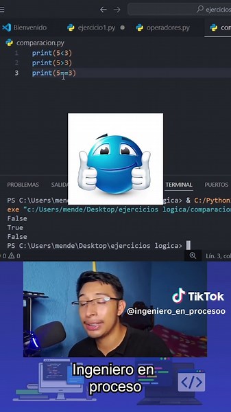 Operadores de comparación en python. Día 8 aprendiendo Python desde cero #informatica #aprendiendoentiktok #tecnologia #programacion #python #fyp #estudiantes #matematicas #ingeniero #escuela