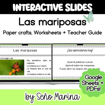 Spanish Interactive Slides – Butterflies, "Mariposas" - Print&Go Worksheets!