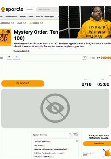 Sporcle Mystery Order! 🔢 Can @Robear place random numbers in order without knowing what’s coming next? Stay tuned to find out! Quiz in comments #mysteryorder #blindranking #numbers #game #fyp