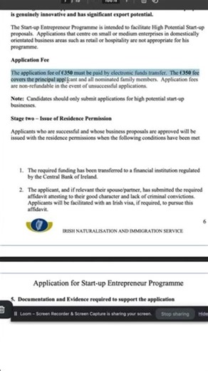 🇮🇪 Ireland Startup Visa - Application Fee #techvisa