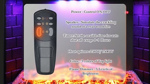 36 inch Electric Fireplace, Wall Fireplace Electric with Remote Control, Realistic Log and Crackling Sound, Overheating Protection and Timer, 750/1500W Black