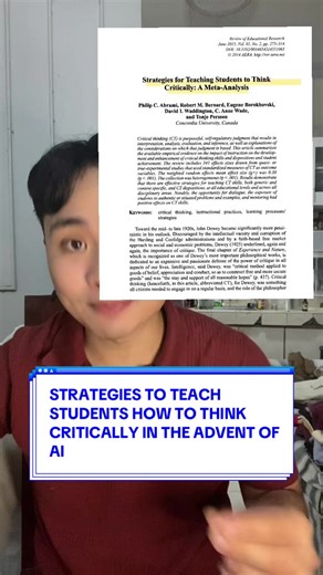 Strategies to Teach Students How to Think Critically in the Advent of Artificial Intelligence #LearnitOnTikTok #ResearchPH #EduWow #LearnWithAnthony