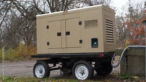 Mobile trailer diesel powered generator with four wheels. Mobile trailer type power station is an independent, complete power generation device and system. Source of electric energy