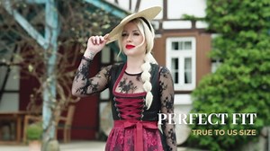 BAVARIA TRACHTEN Women's Authentic German Dirndl Dress - Silver Rose, X-Small