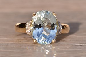 Aquamarine and Natural Diamond Ring in Yellow Gold - Etsy