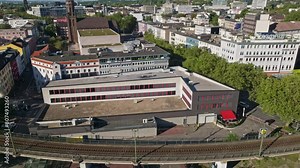 Aerial drone view of Bermudadreieck in Bochum , Germany . Bermuda3Eck (Bermuda Triangle) is the designation for an area in the center of Bochum, Germany, with a high density of bars and restaurants