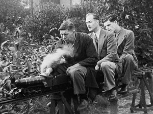 "Model husbands" from 1947 show off the pulling power of their miniature trains. 🚂 #BritainOnFilm | BFI