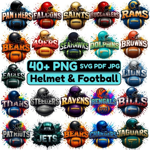 40  Football Helmet & Ball Png Bundle | Team Color Inspired Sports Clipart | Splash Art Style | Svg Pdf Jpg | Sublimation and Print - Etsy Canada
