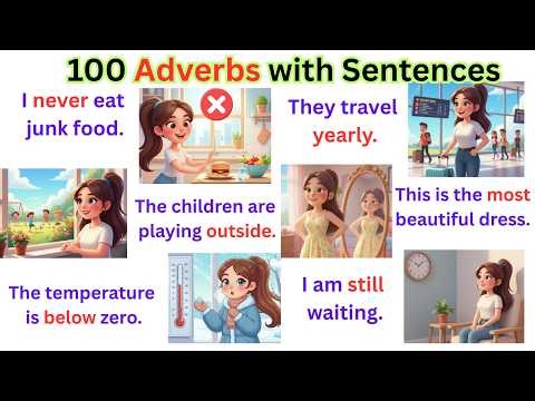 100 Adverbs with Sentences | A1 A2 English Speaking Practice | Easy Sentences for Beginners