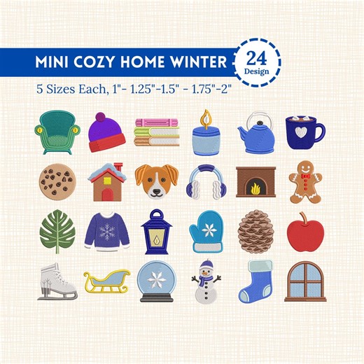 Mini Cozy Home Winter Embroidery Designs Bundle of 24 Small Winter Elements, 5 Size - Etsy