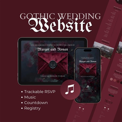Gothic Digital Wedding Invitation Website Template With Trackable RSVP, Music, Countdown (editable Canva Template) - Etsy