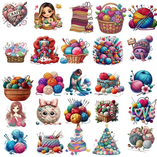 Crochet Yarn PNG Bundle, Colorful Yarn Clipart, Knitting Wool Graphic, Craft Supplies PNG, Transparent Background, DIY Cricut Design - Etsy