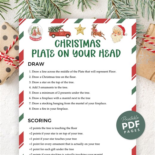 Christmas Plate on Your Head Drawing Game Printable, Holiday Drawing Challenge, Christmas Party Activity, Funny Group Game - Etsy