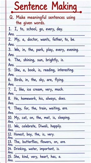 Sentence Making | English Practice Worksheet