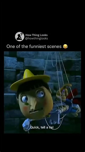 How Things Look on Instagram: "The beloved character shown in the viral internet post is none other than Pinocchio from the 2004 animated blockbuster, Shrek 2. The image captures a humorous moment during a scene where Shrek, Donkey, and Puss in Boots are held captive after breaking into the Fairy Godmother's potion factory. In this particularly memorable sequence, the characters are interrogated by Prince Charming and the royal guards who work for the Fairy Godmother, and Pinocchio is forced to 