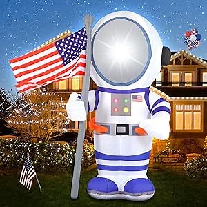 7ft Independence Day Inflatable Astronaut Spaceman Outdoor Decorations, 4th of July Blow Up Patriotic Yard Decor with LED Lights for Celebration Party Yard Garden Lawn