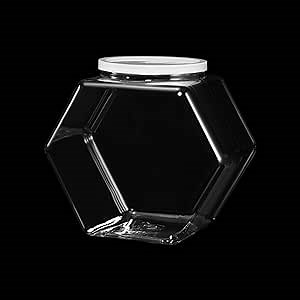 Uiifan 1 Piece Plastic Candy Jar with Lid Cookie Jar Clear Hexagonal Fish Bowls Containers for Snacks, Dog Food, Desk Pet, Craft and Sewing Supplies, Coffee Pod, Laundry Pod Storage Display(29 oz)