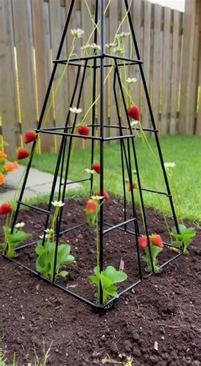Cette structure en pyramide remplit le fraisier de fruits