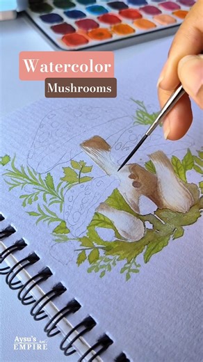 Easy Watercolor Mushrooms 🍄 #shorts #watercolor #art #shortsfeed #aysusartempire