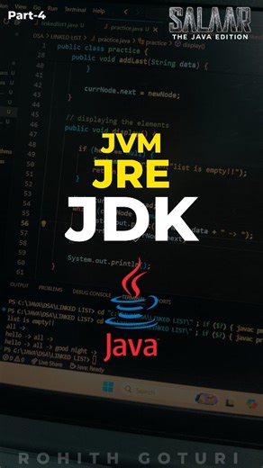 Rohith Goturi | JVM, JRE & JDK 🔥 Java Series part 4, In this reel, we learnt about the jvm (java virtual machine), jre(java runtime environment), and... | Instagram