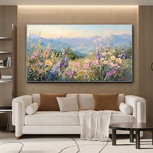 Colorful Wildflower Landscape Textured Wall Art Nature Scenery Oil Painting on Canvas Mountain Meadow Living Room Wall Art Unique Decor - Etsy