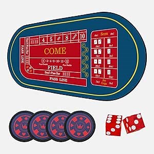 Cavir 33"" x 17"" Mini Craps Table Mat,with Two Dicesith with 4 Coasters,Portable Casino Craps,Non-Slip Rubber Craps Game Tabletop Mat Cover for Game Night,Home Entertainment,Party Game, Reddish blue