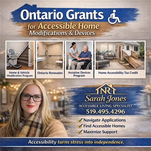 🏡 Ontario Grants You Should Know About 🧑‍🦽 Accessible home upgrades don’t have to be overwhelming. If you or a loved one use a wheelchair, walker, scooter — or want to age safely in place — there may be Ontario funding available to help cover: ✔️ Ramps & lifts ✔️ Accessible bathrooms ✔️ Safety upgrades ✔️ Mobility & assistive devices Programs like March of Dimes’ Home & Vehicle Modification Program, Ontario Renovates, Assistive Devices Program, and the Home Accessibility Tax Credit can help m