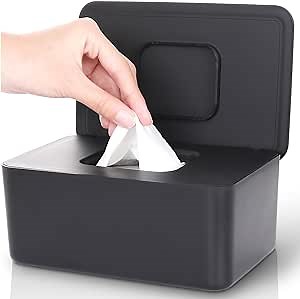 Baby Wipes Dispenser & Wipes Holder - Non-Slip Refillable Baby Wipes Container with Sealing Lid, Keeps Wipes Fresh, Portable Wipes Case for Travel & Home (Black)