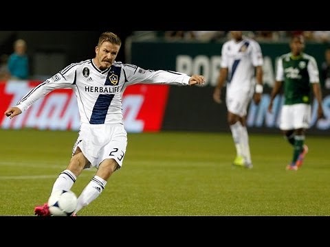 This is David Beckham's signature curved free kick