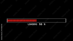 10 Second Loading Progress Bar. Red Loading Bars on Black Background. Loading Bar Progress Animation Transfer 0 -100 %.