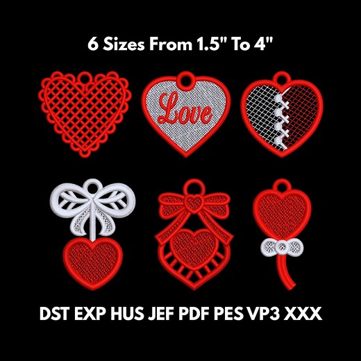 FSL Lace Heart Embroidery Designs – 6 Patterns in 11 Sizes (3"–8"), Instant Download - Etsy