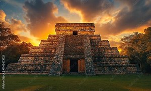 Ancient pyramid at sunset, showcasing historical architecture and natural beauty.