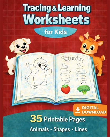 Tracing & Learning Worksheets for Kids | Animals Tracing Book | Fine Motor Skills | Preschool Printable PDF | 35 Pages - Etsy
