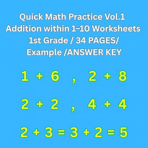 1st Grade Math: Addition 0-10 Worksheets 34 Pages (PDF) Quick Math Practice Vol.1 - Etsy UK